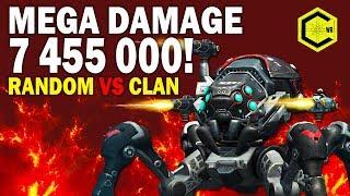 WAR ROBOTS MEGA DAMAGE 7.5 MLN RANDOM VS CLAN! COMBINED ASSEMBLY OF TITAN AO MING AND ARAHNIDA