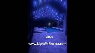Before & After of a Permanent Lighting Project over a pool in Florida.      www.LightFxFlorida.com