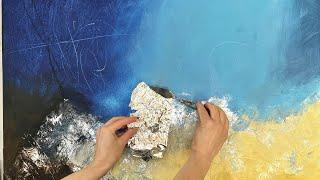  Painting trick: gluing aluminum foil, abstract painting techniques, instructions, mixed media