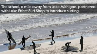 High school surfing class