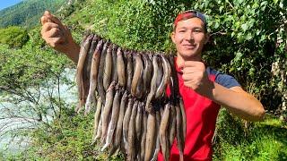 Cooking Fried Fish With Vegetables In Saj Tava | Fast Recipe For Village Cuisine In Nature