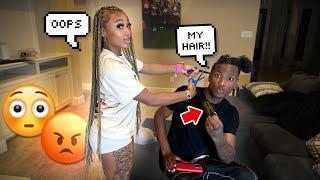 I GAVE LOADED A BIG CHOP WHILE BRAIDING HIS HAIR PRANK