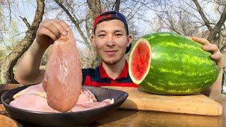 Chicken Fillet Baked In Watermelon | Cooking Unusual Food In Nature