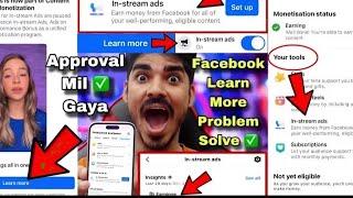 Facebook In Stream Ads Set-up Problem | In stream ads Learn more Problem | Content monetization tool