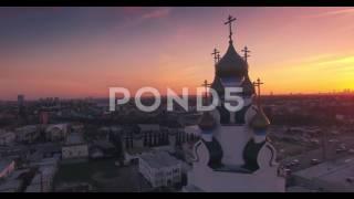 Aerial View Of Russian Orthodox Cаthedral In Los Angeles At Sunset 4K Uhd