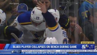 Blues' Bouwmeester remains hospitalized after bench collapse