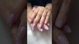 Almond dual ￼form nail extension with lavender marble design ￼