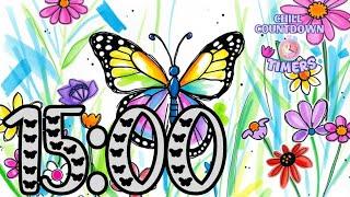 15-Minute Butterfly Chill Countdown Timer | Relax & Focus with Colorful Springtime Butterflies