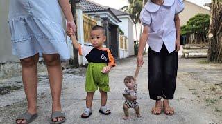 So cute  Monkey David walking with his family