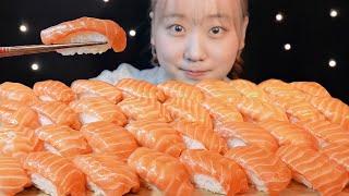 ASMR アトランティックサーモン寿司 Salmon Sushi 연어 초밥【咀嚼音/大食い/Mukbang/Eating Sounds】