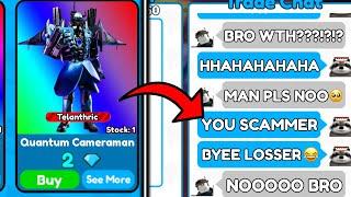 I SCAMMED A SCAMMER AND SOLD HIS ULTIMATE FOR FREE!! - Toilet Tower Defense