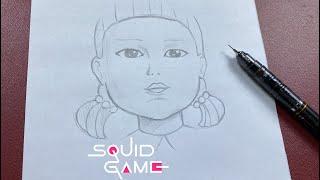 Squid game drawing | how to draw squid game doll easy step-by-step