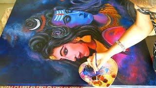 Lord Shiva - Parvati Painting on Canvas | Mahadev Painting | Shiv Parvati Acrylic Painting Tutorial