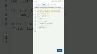 Python Program to Calculate The Sum of List Numbers Without Using Built_inFunctions. #shorts #viral