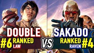 T8  DOUBLE (#6 Ranked Law) vs SAKADO (#4 Ranked Raven)  Tekken 8 High Level Gameplay