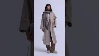 Oversize Geniş Kesim Kruvaze Premium Çizgili Yün Kaban