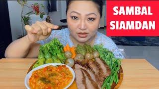 SAMBAL SIAM DAN, BEEF STEAK, THLAI CHHUM NEN #mukbang #asmr #food #eating #eat #vegetables #sambal