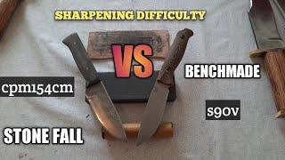 Benchmade VS Stone fall knives, s90v VS cpm154cm , how hard to sharpen contest