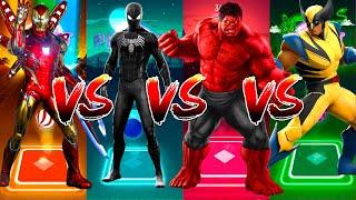 Tiles Hop EDM Rush Iron Man vs Black Spiderman vs Red Hulk vs Wolverine Superheroes Dance