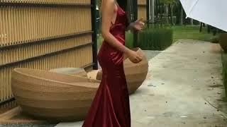 ‘Penelope’ Satin Gown in Deep Red/Burgundy by Noodz Boutique