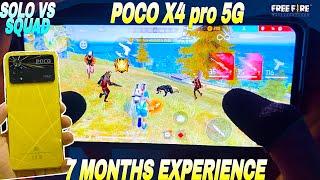 Poco x4 pro 5g phone 7 months gaming test experience free fire handcam gameplay solo vs squad ff