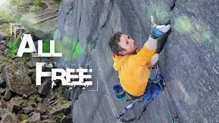 Free climbing the final pitch of Recovery Drink