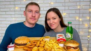 МУКБАНГ БУРГЕР КИНГ Воппер луковые кольца пирожок картошка фри  MUKBANG BURGER KING наггетсы