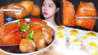 ASMR MUKBANG | 탱글쫀득 젤리 연어장 & 커다란 통 관자장 먹방  Soy Sauce Marinated Salmon & Scallop! Seafood Eating