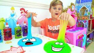 Roma and Diana are playing with slimes | Fun games with dad