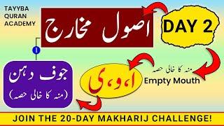 Usool e Makharij Day-2 | Makharij al huroof tajweed | Alif, Waw & Yaa Maddah | Jawf e Dahan جوف دہن