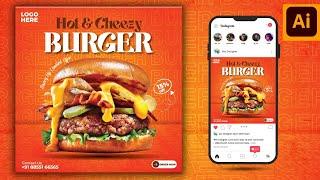 Illustrator CC Tutorial | Graphic Design | Instagram Burger Poster Design. 