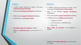 Difference between DBMS and RDBMS