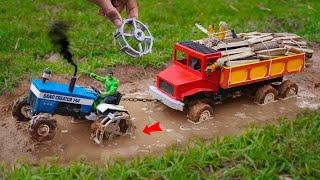 diy truck stuck in mud ! Rescue with powerful diy tractor science project @sanocreator