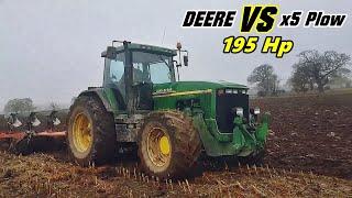 John Deere 8100 (165 Hp PTO) perfect plowing on high speed [x5 double plow] - [1080p]