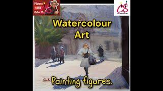 Colinsteedart. Watercolour Art. Painting figures in landscape.