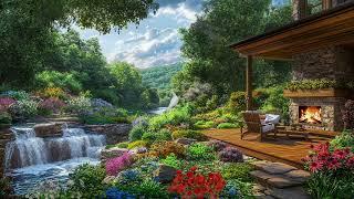 Beautiful Waterfall Scenery with Birds Singing, Flowing Stream Sound to Relax, Study, Work