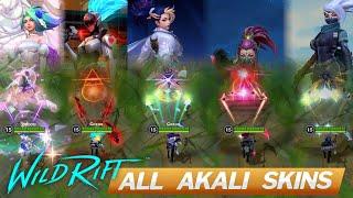 All Akali Skins Wild Rift Comparison ( Crystal Rose, Project, KDA, Headhunter, Silverfang )