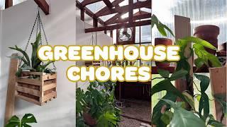 Greenhouse Chores | adding onto planks, DIY hanging crates, & my rain barrel pump (!!!)