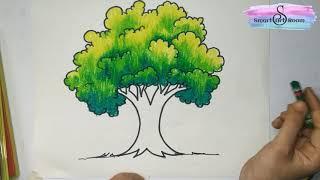 How to draw and color tree! Realistic Tree Drawing! Very easy method to Draw and Color a tree