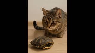  Cat Stakes Out Turtle Shell for Surprise Head Peek! #shorts #cat #turtle #petantics#anticipation
