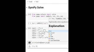 SymPy Solve. #sympy, #solve, #python , #pythoncode , #pythonshorts , #code