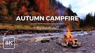 4K UHD Autumn Campfire by the River - 2h Serene Crackling Fire & Nature Symphony (High Quality)