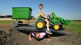 Hudson saves the day with his tractor and tools | Tractors for kids