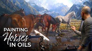 LIVESTREAM - EPIC landscape with Horses - My ESSENTIAL techniques for BIG paintings!