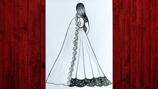 How to draw a girl wearing Lehenga for beginners  girl wearing traditional Lehenga