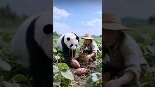 Pandas working with farmersn#farm #farming  #satisfying #farmer #nature