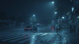 [4K] Urban Rain Walk at Night: Relaxing City Thunderstorm Sounds. ASMR for Sleeping.