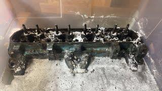 Using a Valve Spring Compressor to Vinegar Soak Rusty Cast Iron Heads