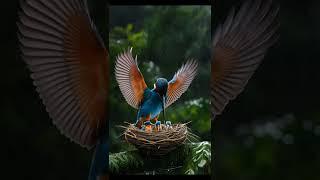 Brave Kingfisher Shields Its Chicks from the Rain" #birdsinmotion05 #kids #shorts