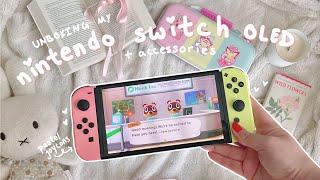 nintendo switch OLED aesthetic unboxing + pastel joycons, accessories & first cozy games haul 